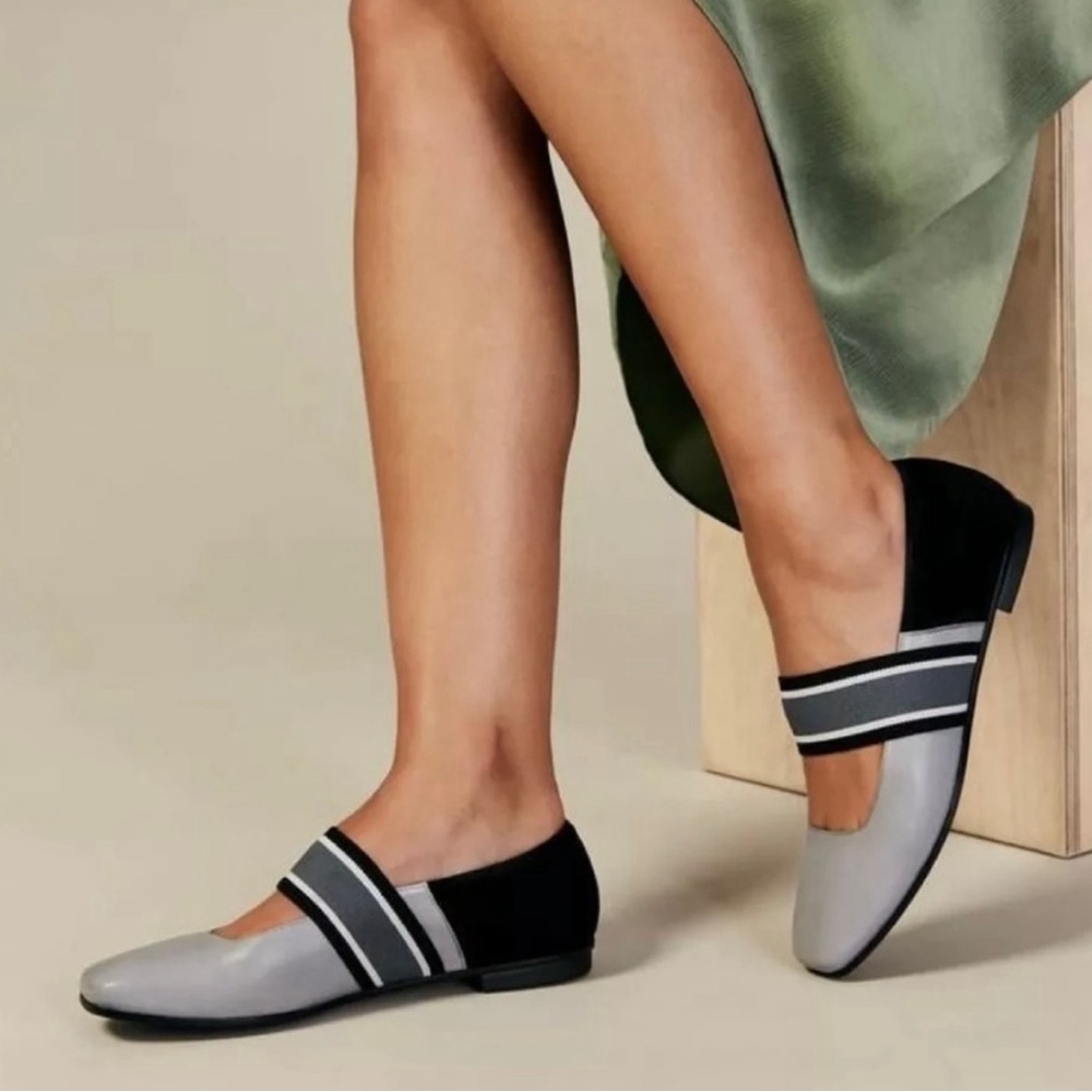 M. Gemi Ballare Leather & Suede Gray Black Ballet Flats Size 39.5